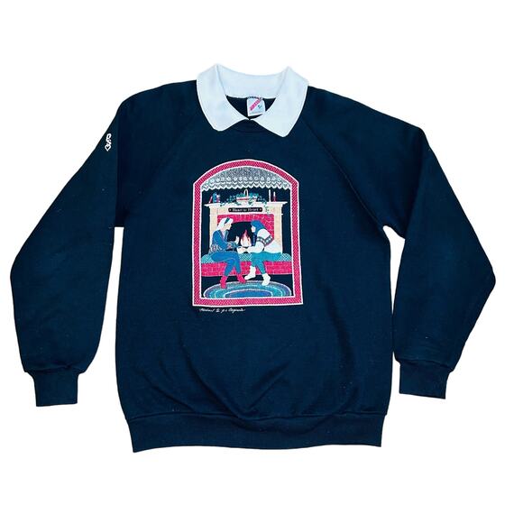 Vintage 90s Grandma Sweater Peterpan Collar Sweatshirt Cozy Heritage Medium - Picture 1 of 14